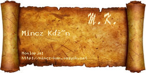 Mincz Kán névjegykártya